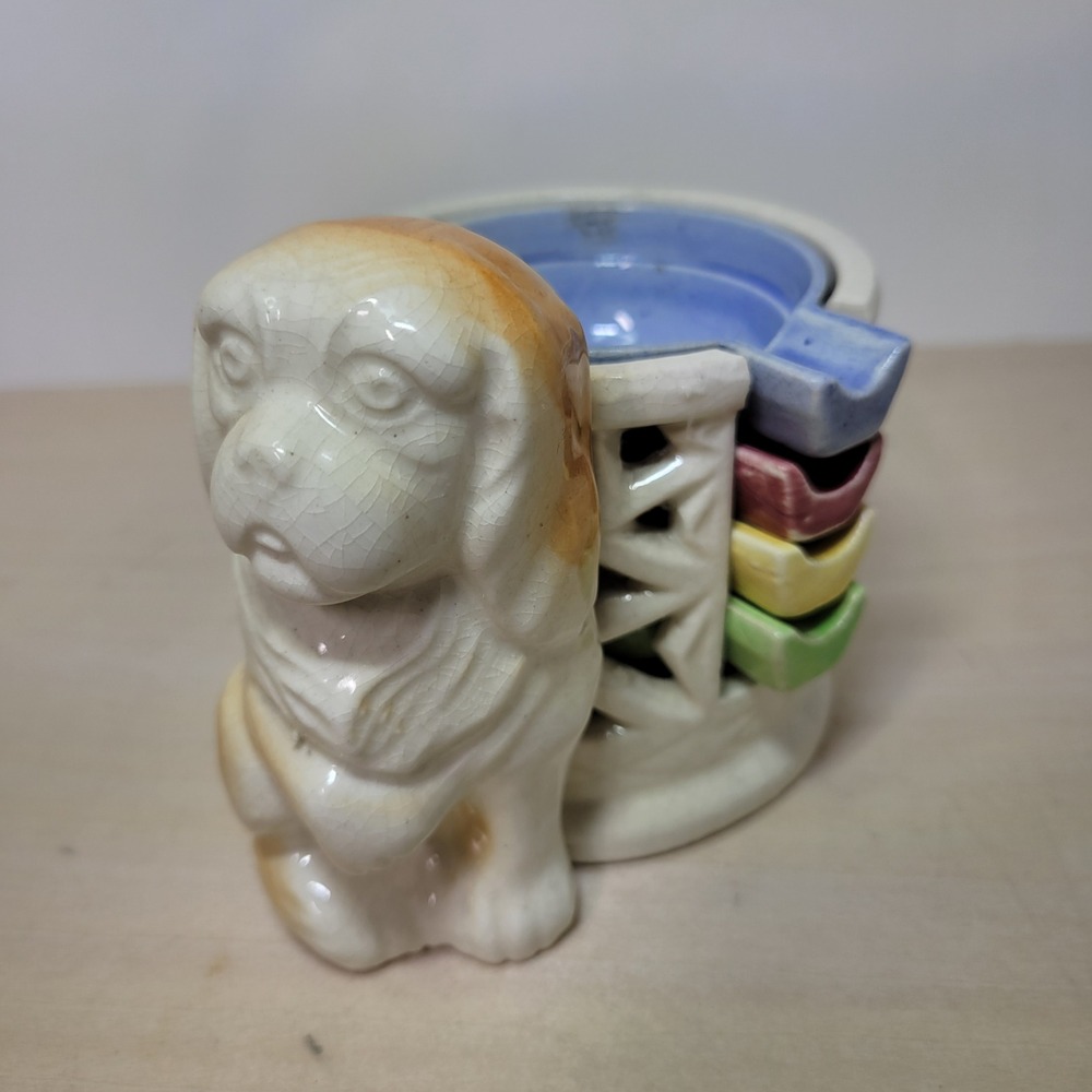 Vintage Ceramic Dog Ashtray with‎ Nesting Ashtrays Made in Japan Retro Decor